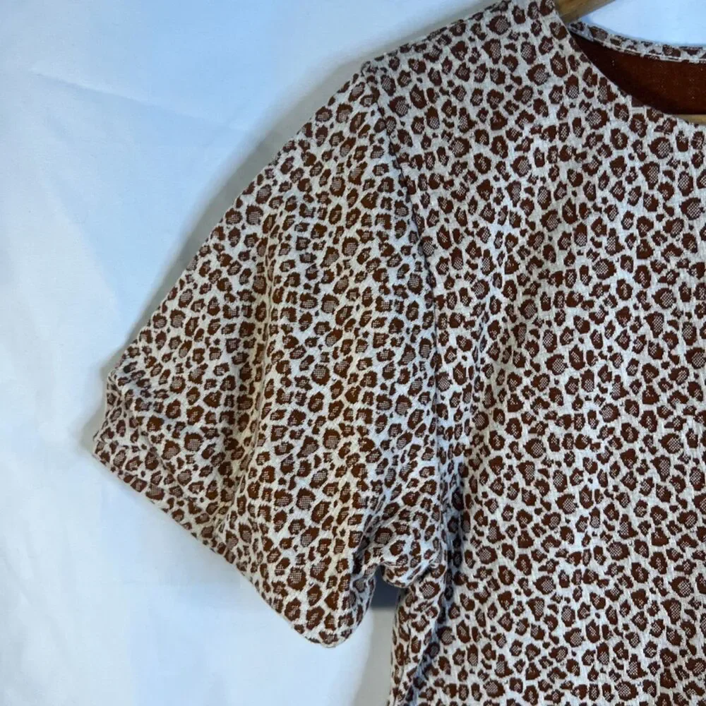 Loft Animal Print Statement Puff Short Sleeve Cropped Soft Sweater Top‎ Size XSP
